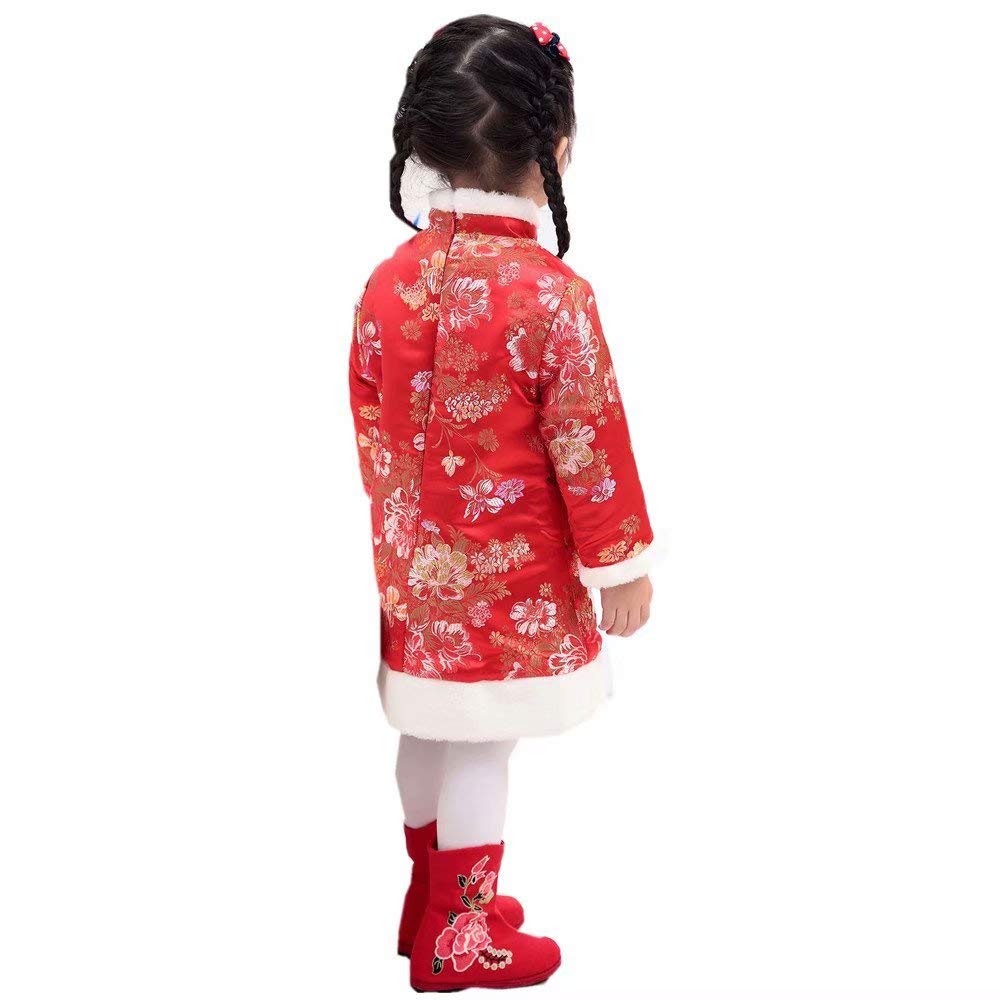 SZCQ Baby Girls Qipao Dress Red Traditional Cheongsam with Quilted Coat (Size 8)