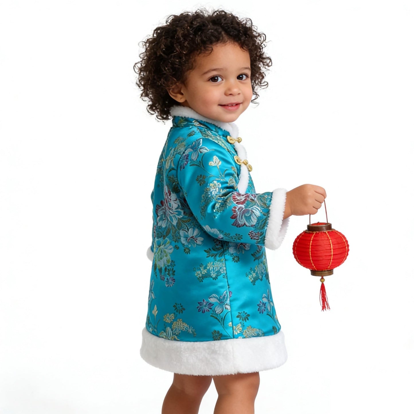 SZCQ Baby Girls Qipao Dress - Quilted Blue Cheongsam with Floral Embroidery, 1-12Y