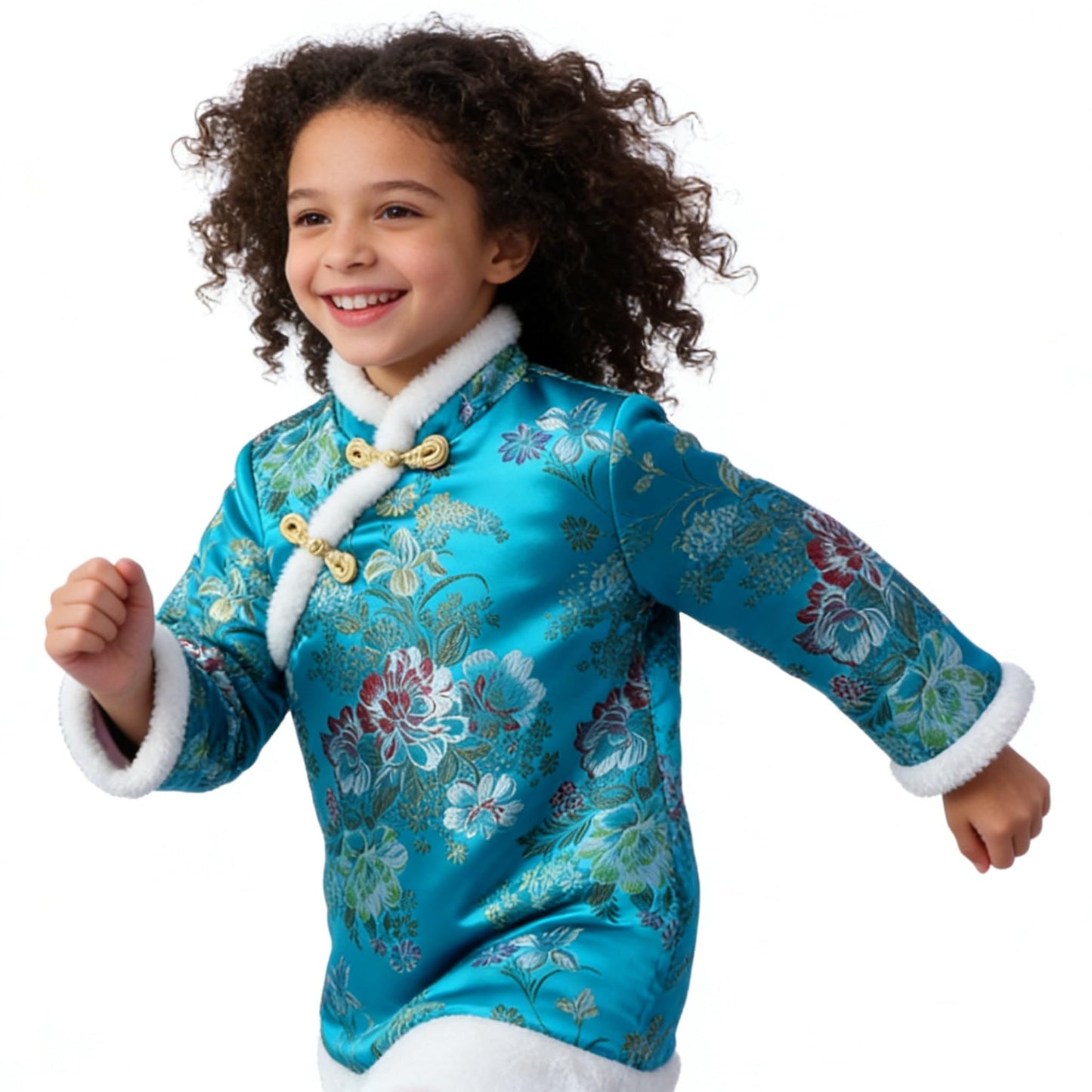 SZCQ Baby Girls Qipao Dress - Quilted Blue Cheongsam with Floral Embroidery, 1-12Y