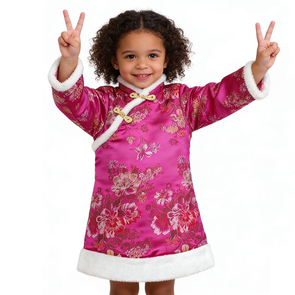 SZCQ Baby Girls Qipao Dress Rose – Quilted Tang Cheongsam, Size 4