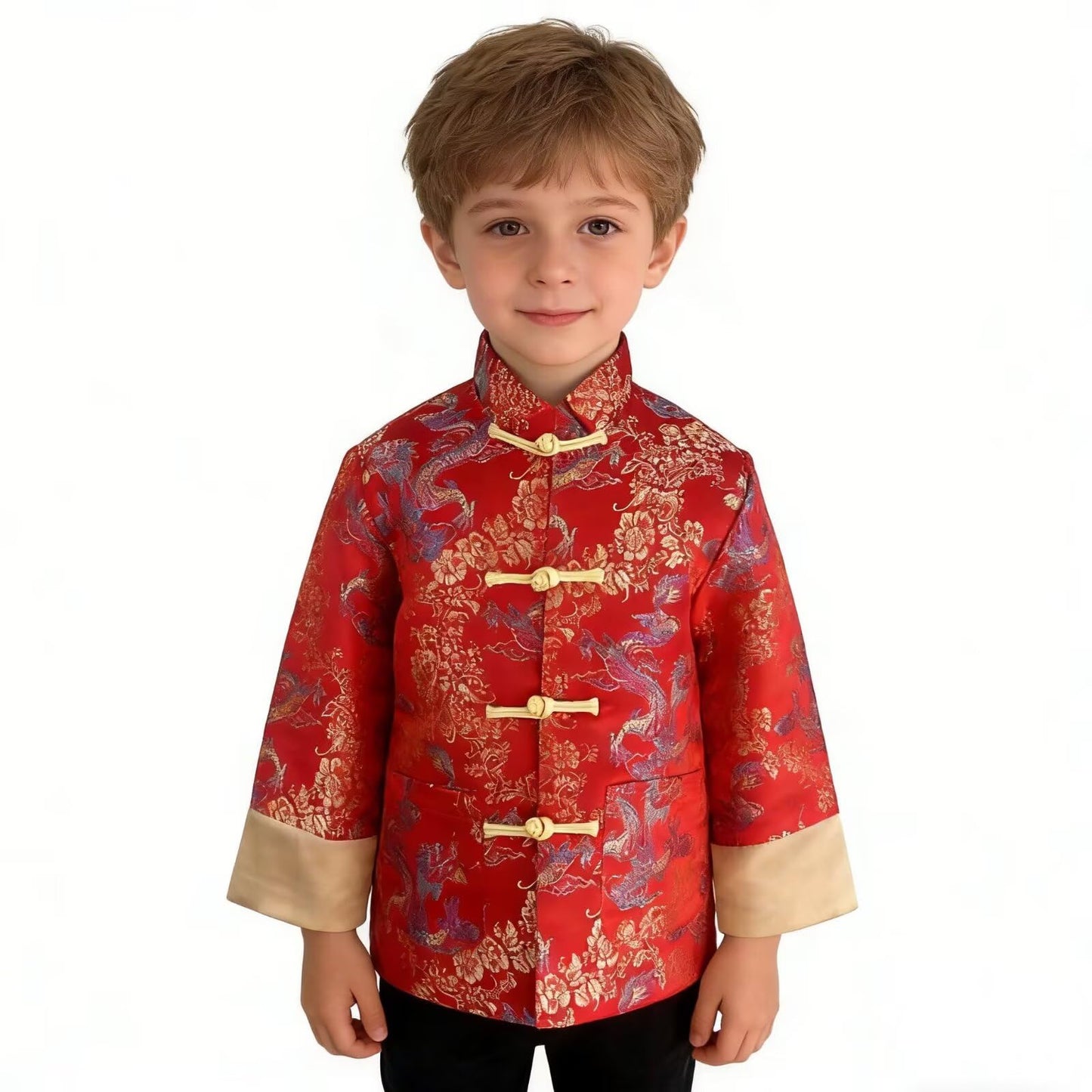 SZCQ Boys Lunar New Year Chinese Jacket – Dragon Pattern Tang Suit for Kids M