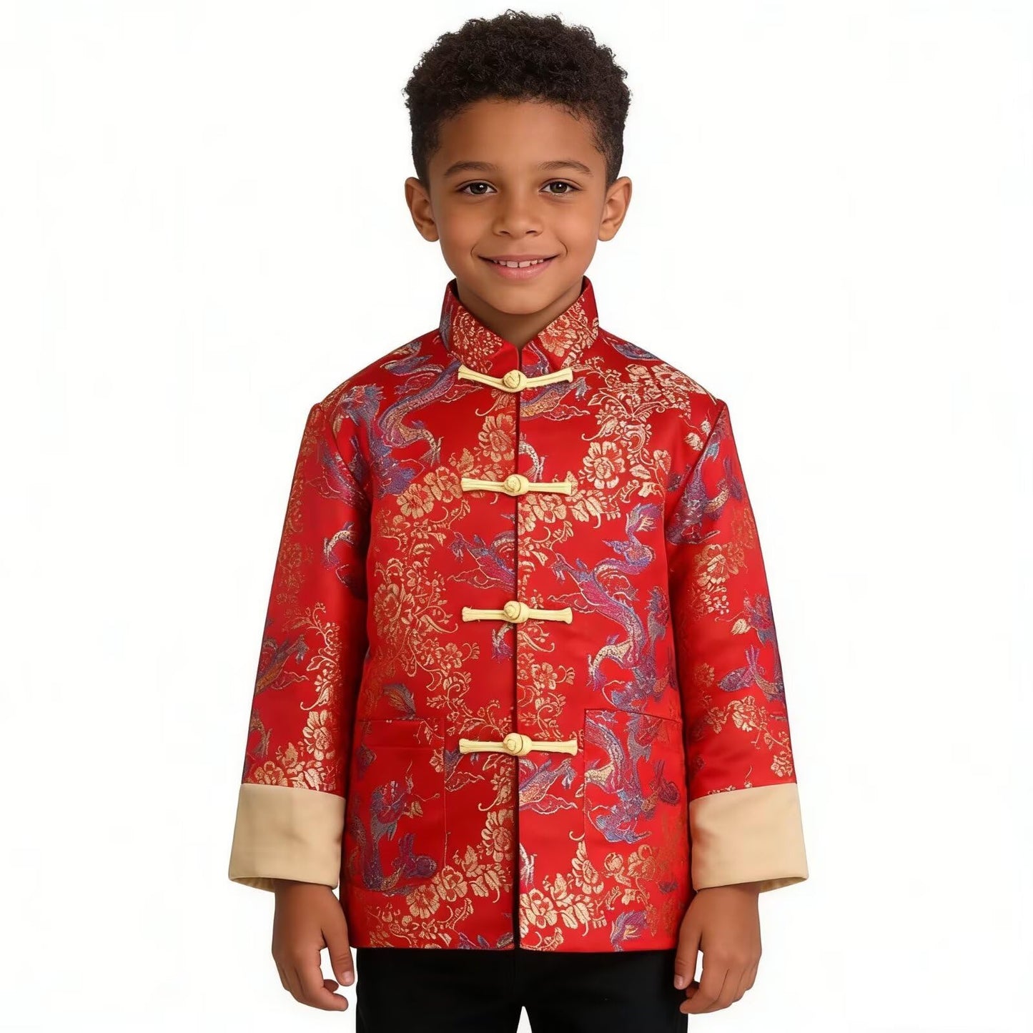 SZCQ Boys Lunar New Year Chinese Jacket – Dragon Pattern Tang Suit for Kids M