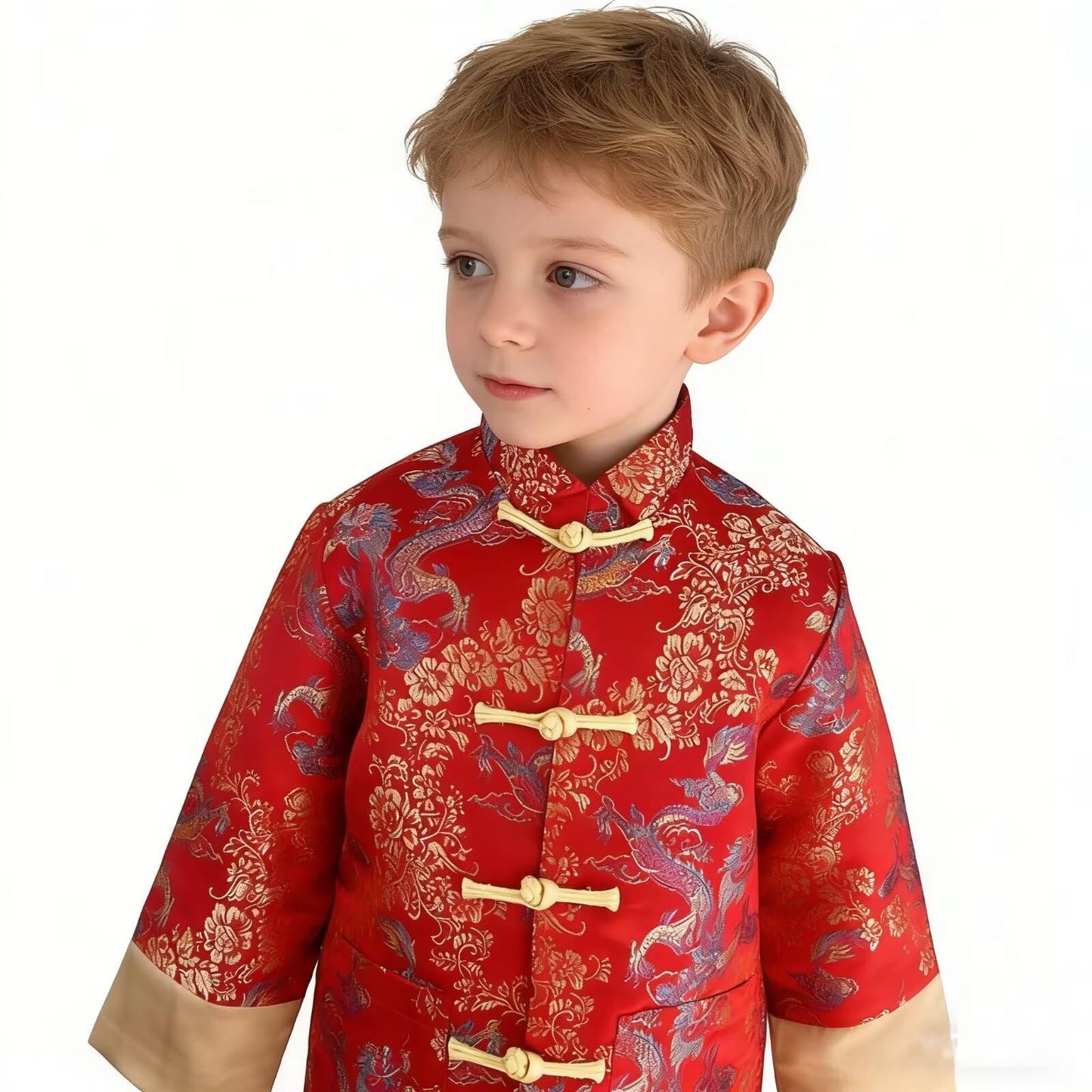 SZCQ Boys Lunar New Year Chinese Jacket – Dragon Pattern Tang Suit for Kids M