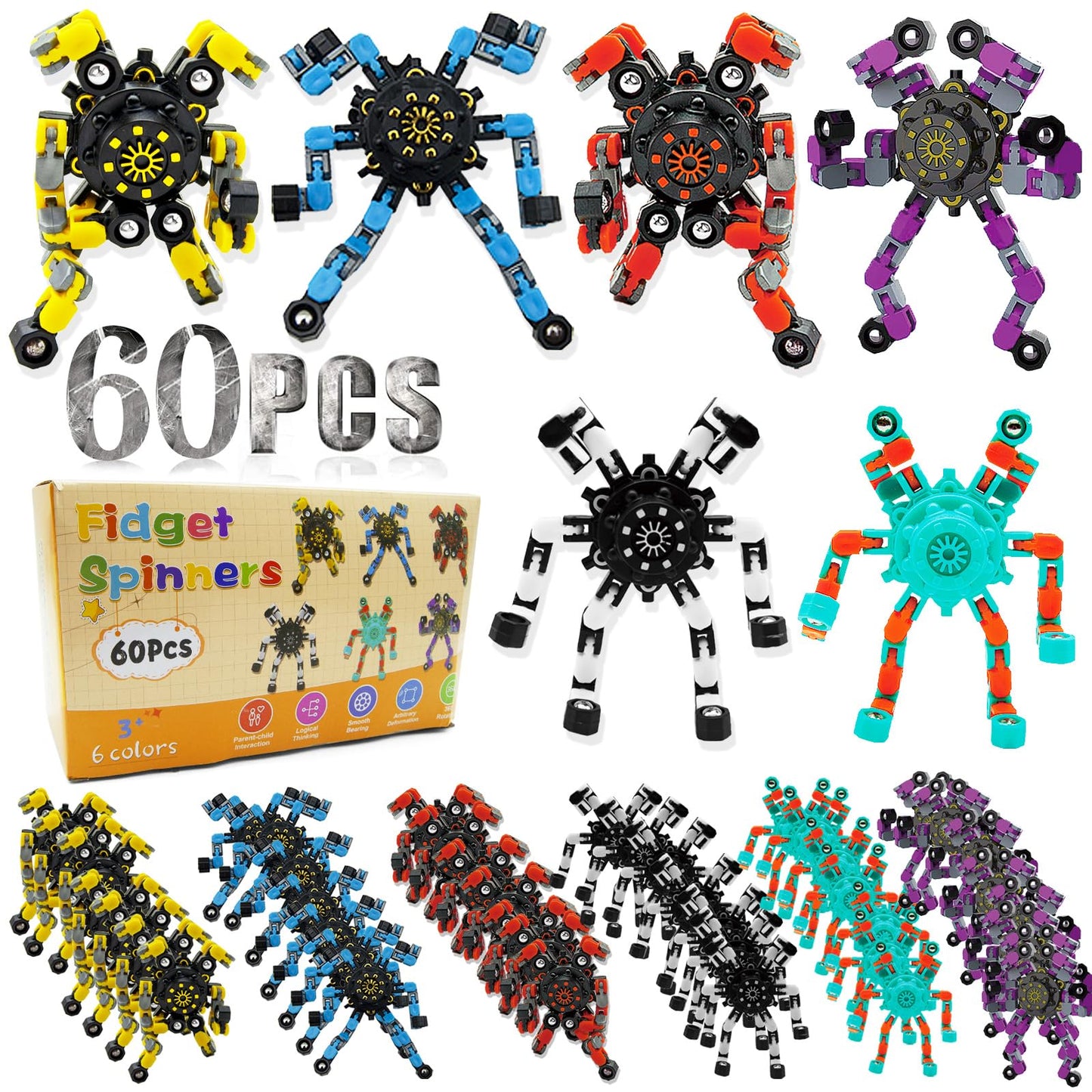 Szcuelz Valentines Transformable Fidget Spinner | 60pc DIY Robot Toy & Sensory Fidget