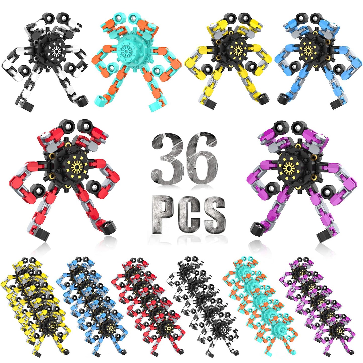 Szcuelz Valentines Kids Classroom 36PC Transformable Fidget Spinner – Sensory DIY Robot Toy