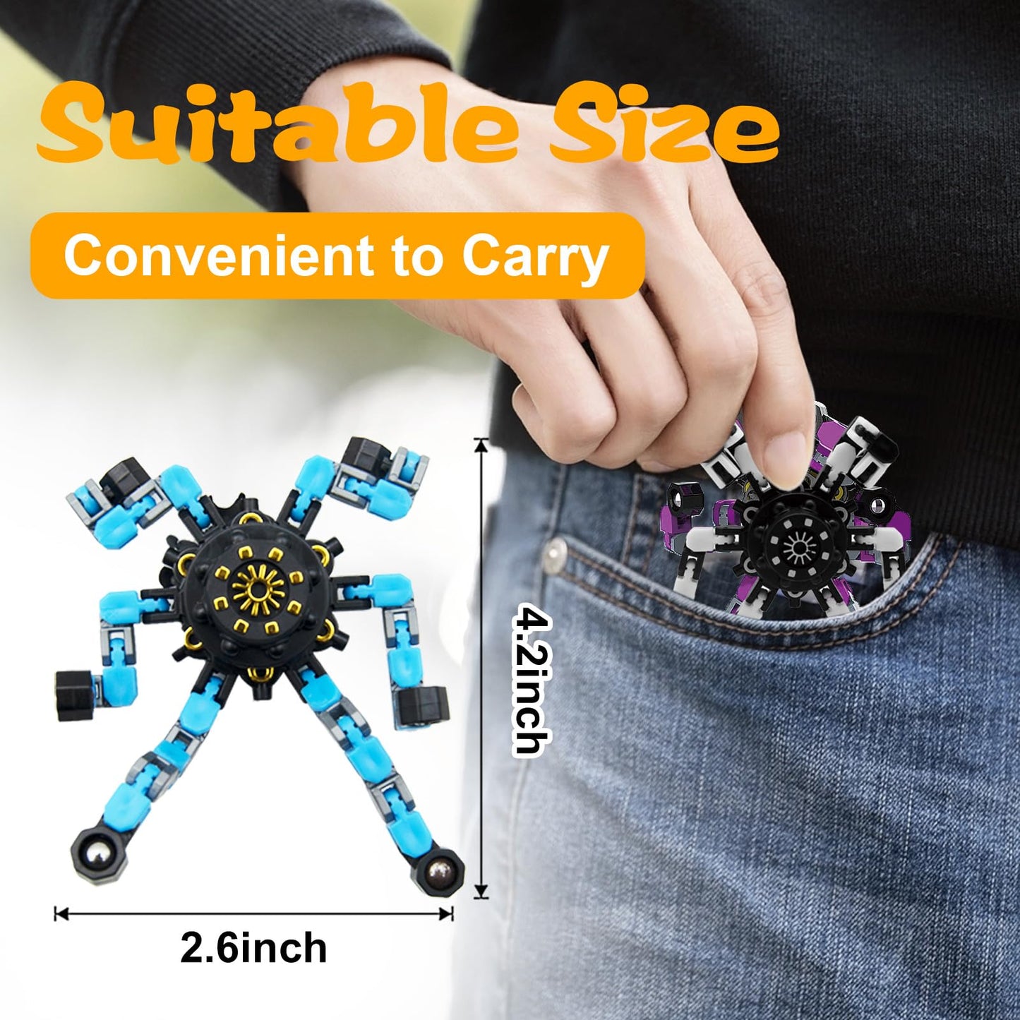 Szcuelz Valentines Kids Classroom 36PC Transformable Fidget Spinner – Sensory DIY Robot Toy