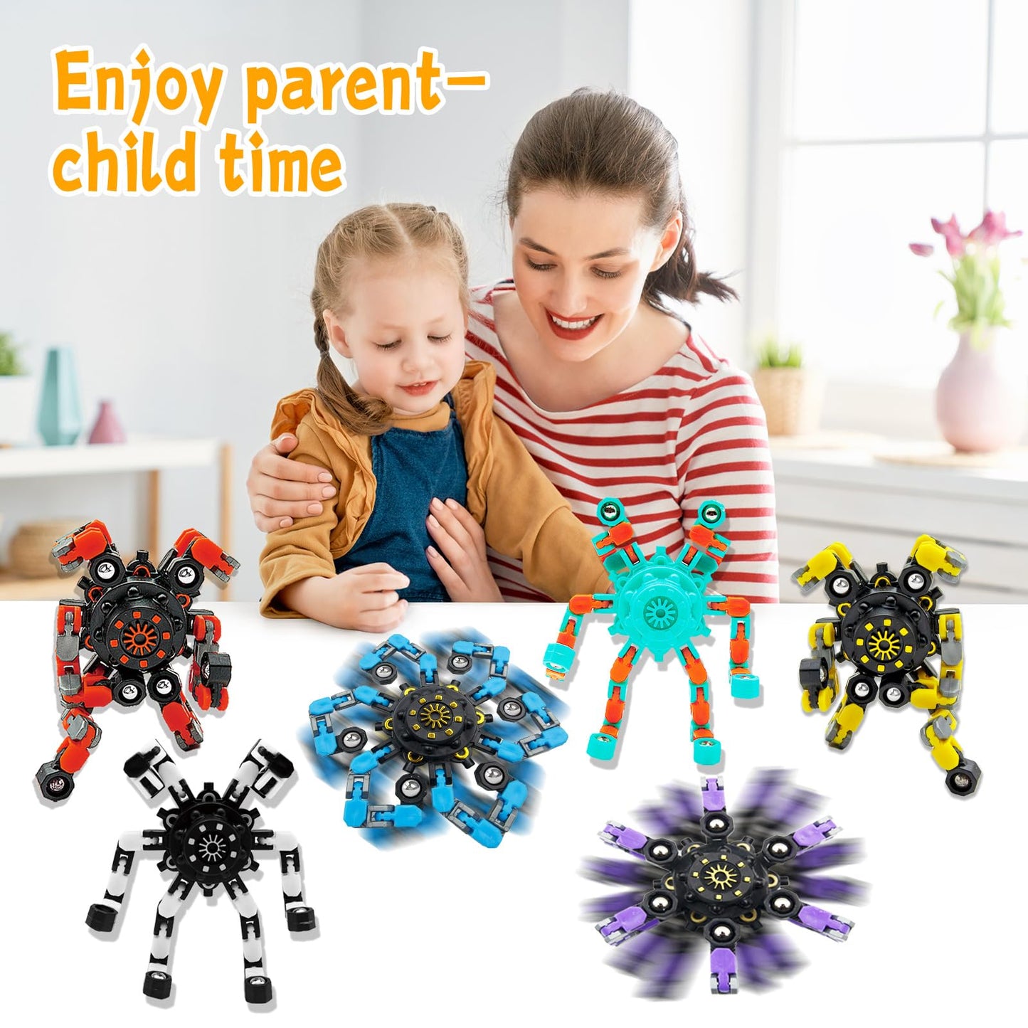 Szcuelz Valentines Kids Classroom 36PC Transformable Fidget Spinner – Sensory DIY Robot Toy