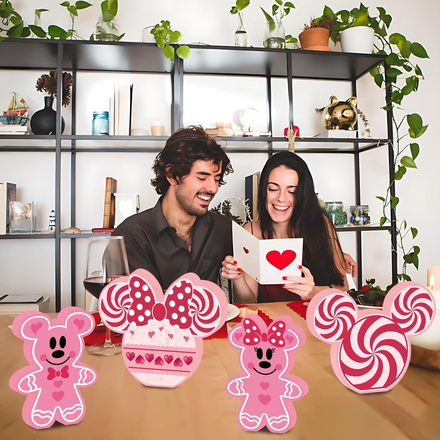 SZTZPW 4pcs Valentines Day Mouse Decorations – Pink Double-Sided Centerpieces for Tiered Trays