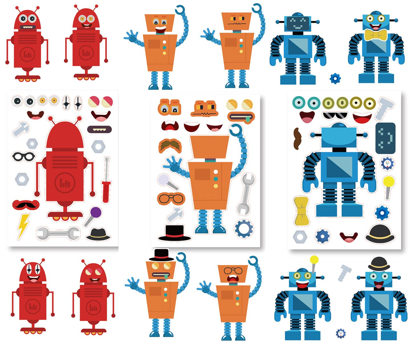 T-Antrix Make Your Own Robot Stickers – 24 Sheets for Kids DIY Robot Faces