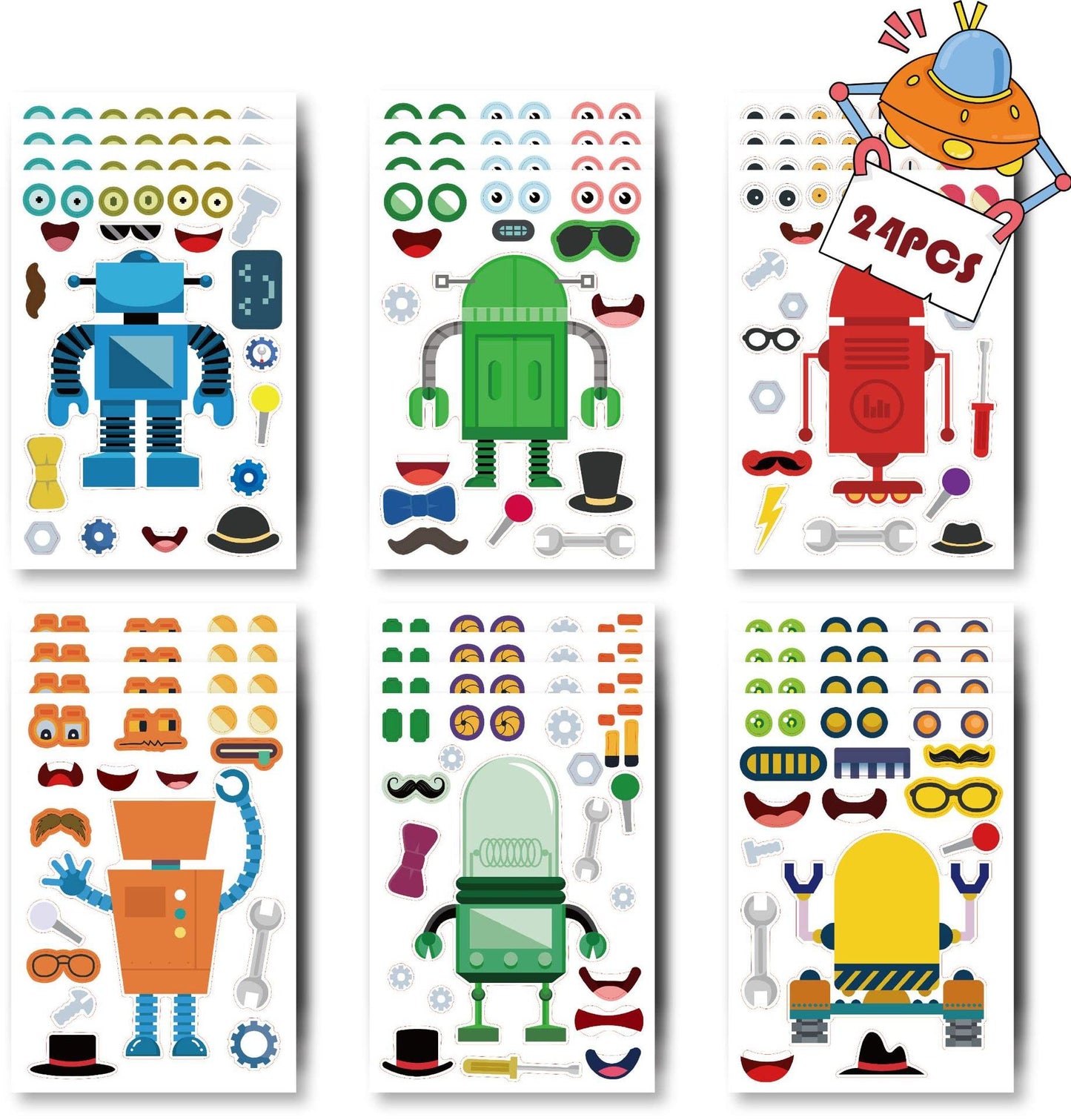 T-Antrix Make Your Own Robot Stickers – 24 Sheets for Kids DIY Robot Faces