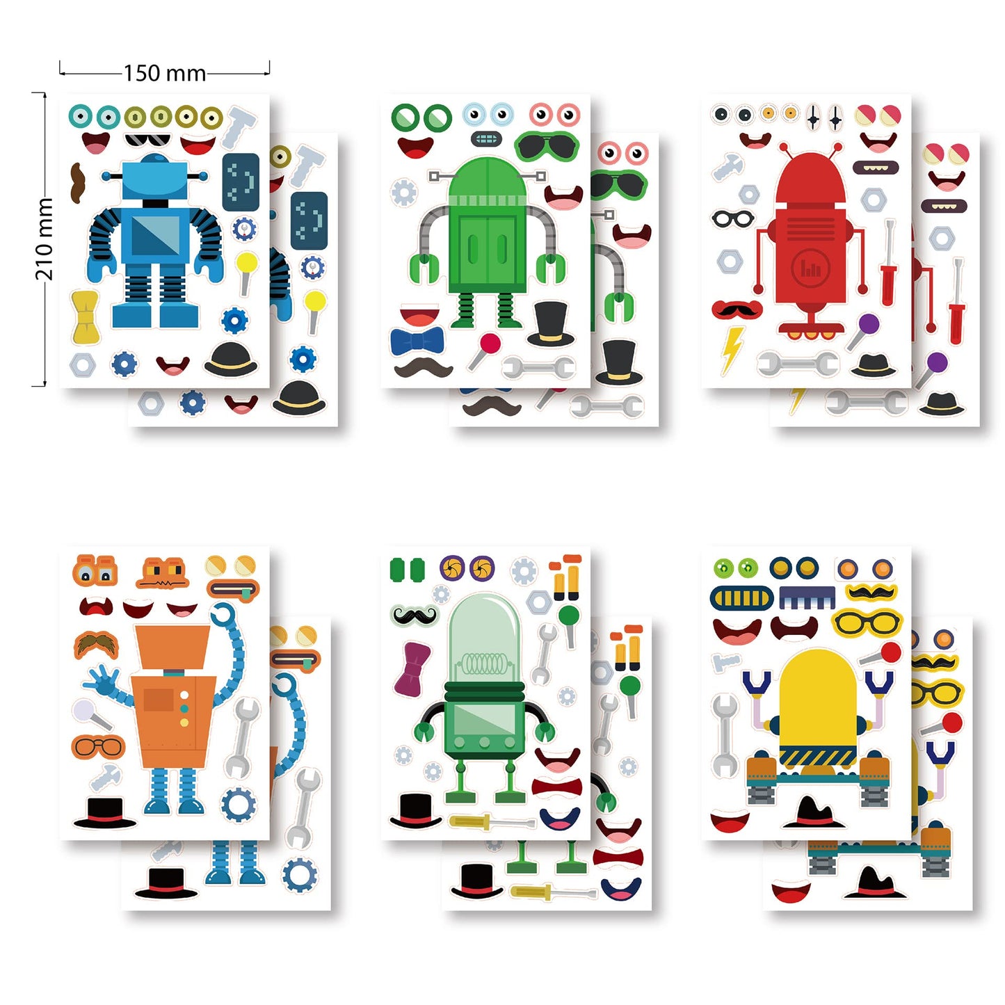 T-Antrix Make Your Own Robot Stickers – 24 Sheets for Kids DIY Robot Faces