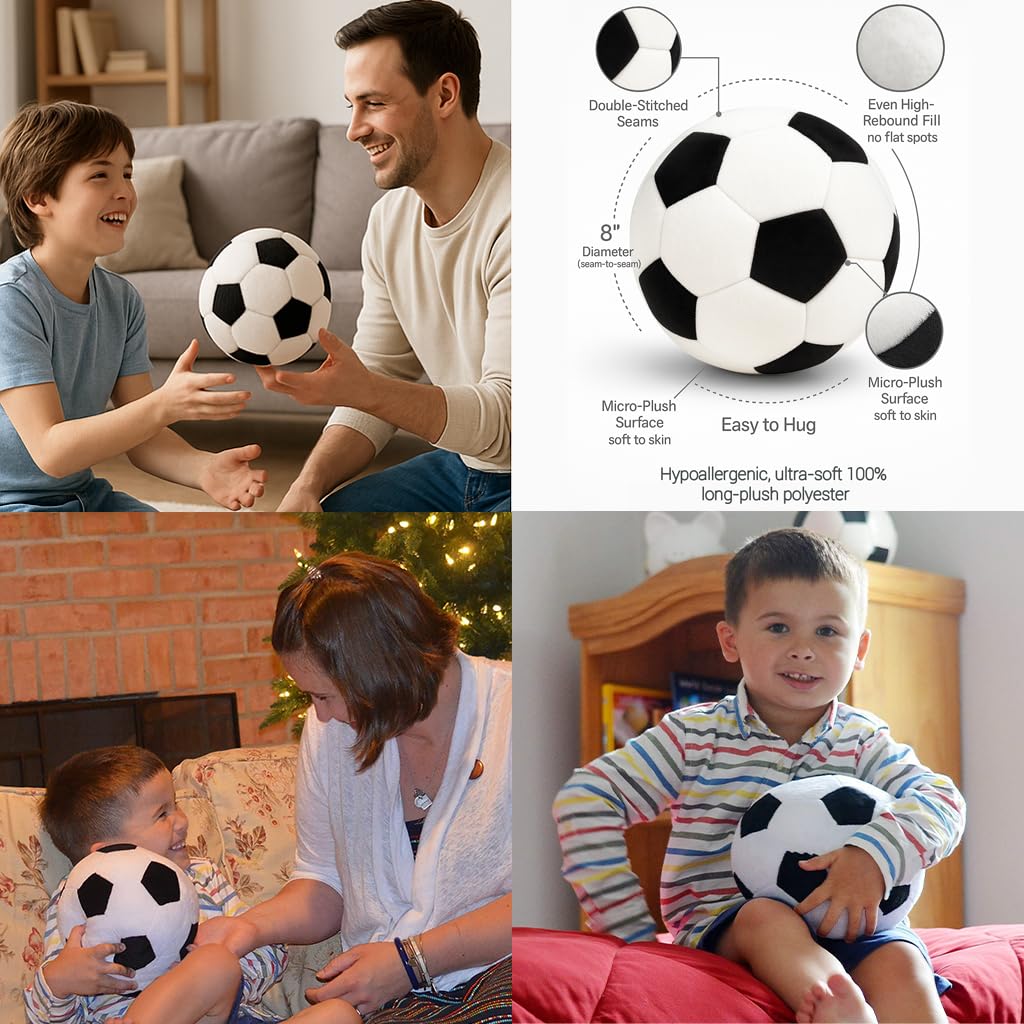 T play Soccer Ball Plush for Boys 3-9 | Double-Stitched 8-Inch Indoor Plush Ball