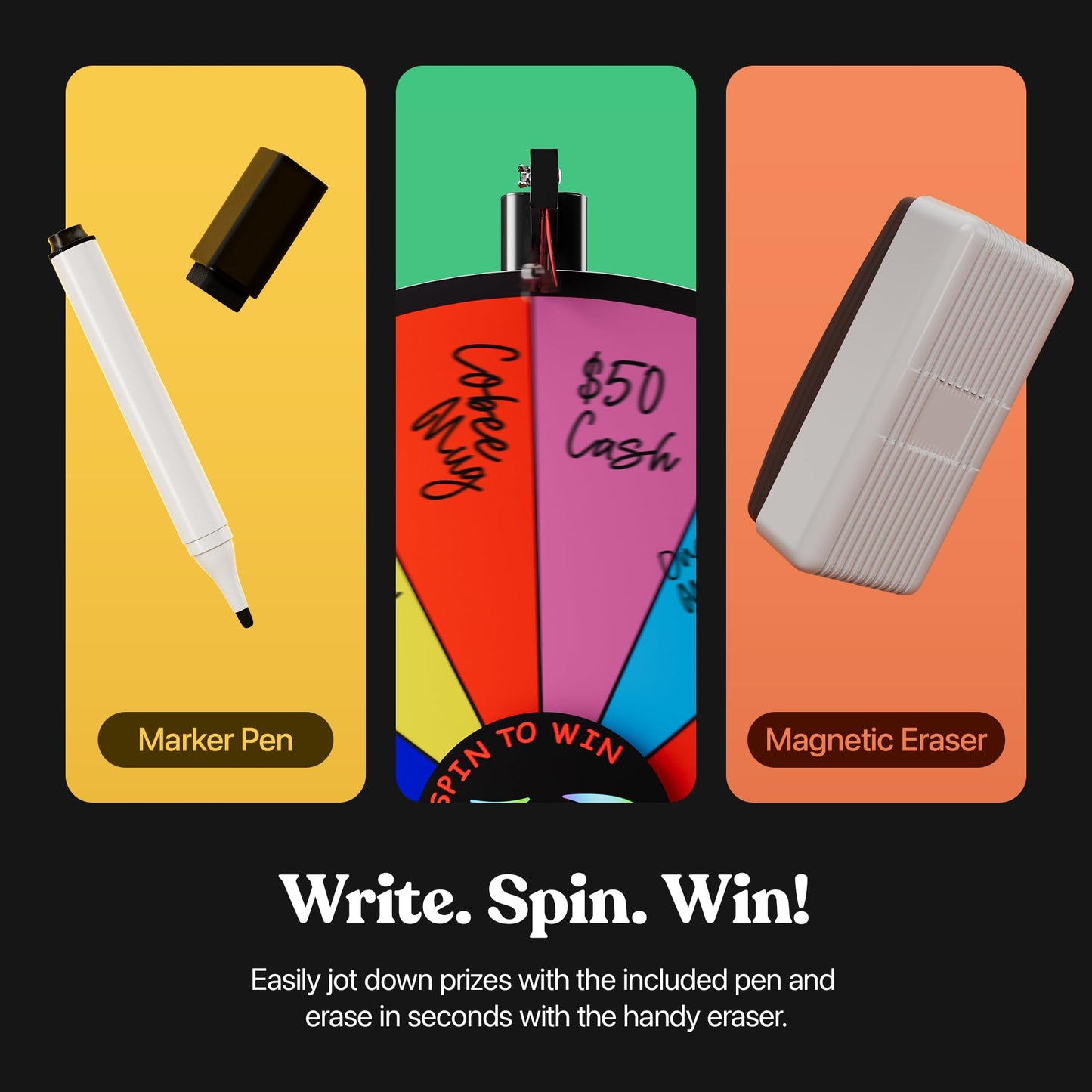 T-SIGN 24-Inch Dual-Use Spinning Prize Wheel – 14 Slots (Tabletop or Floor)