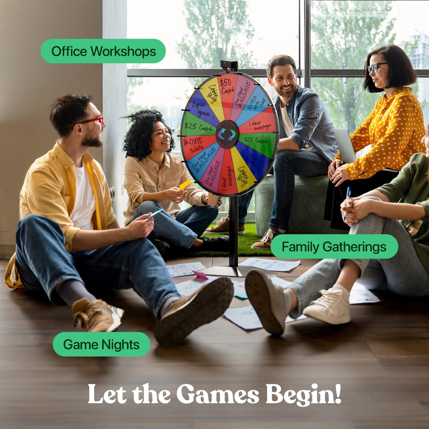 T-SIGN 24-Inch Dual-Use Spinning Prize Wheel – 14 Slots (Tabletop or Floor)