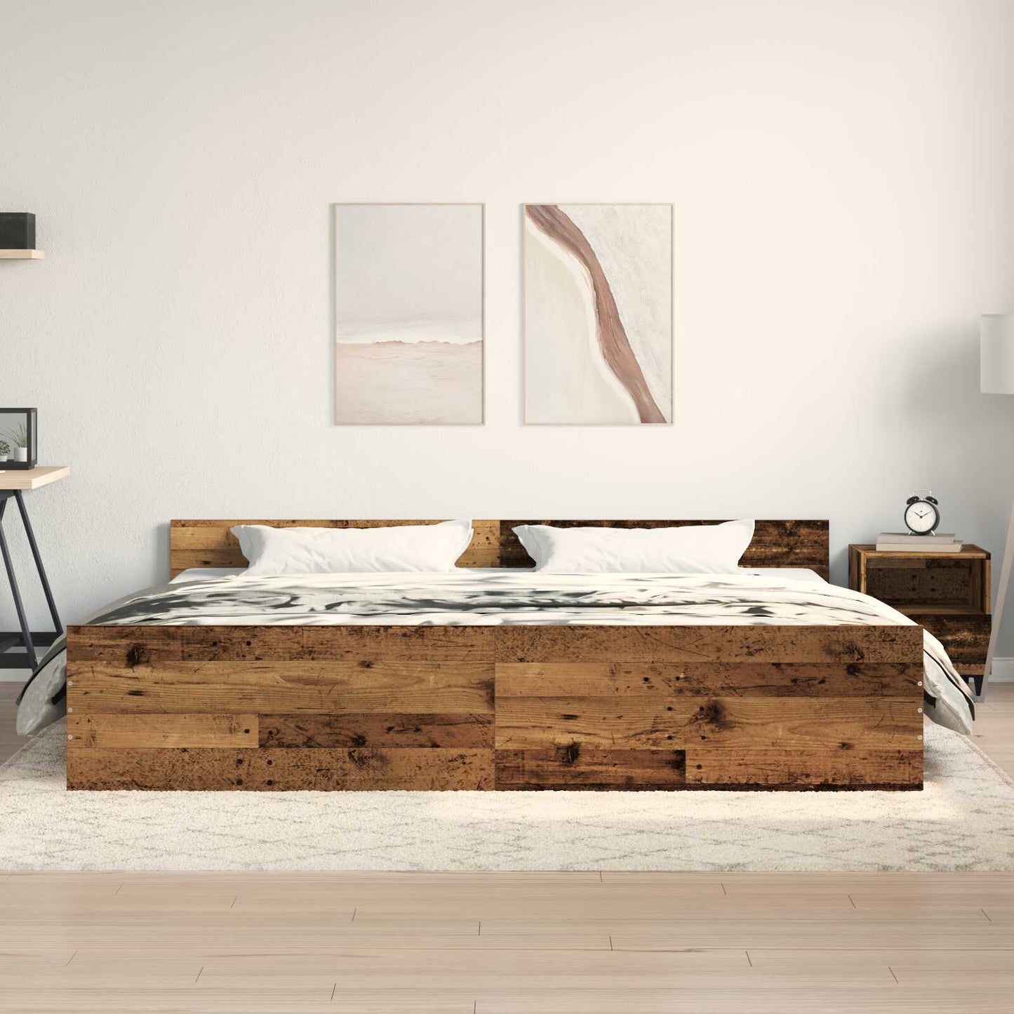 Modern Wooden Emperor Size 2m Bed Frame Base With Headboard & Footboard