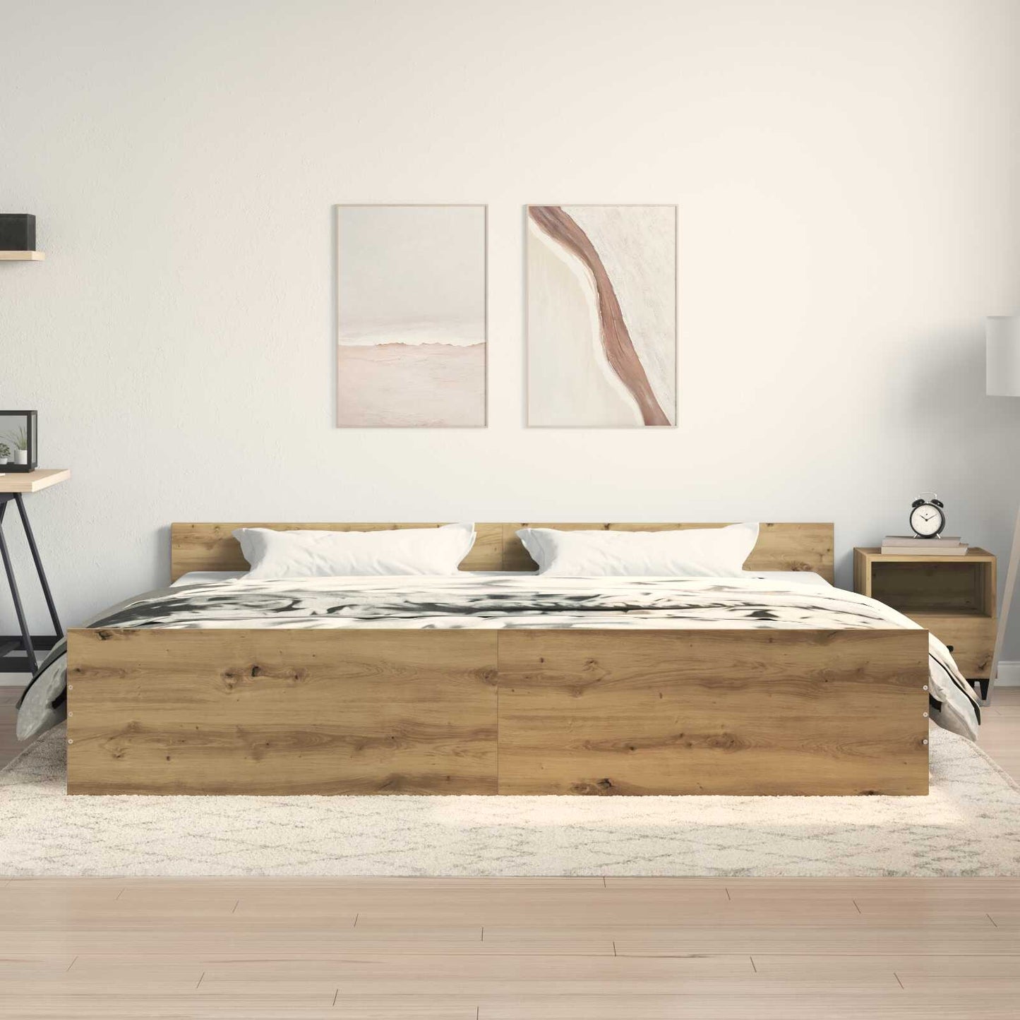 Modern Wooden Emperor Size 2m Bed Frame Base With Headboard & Footboard