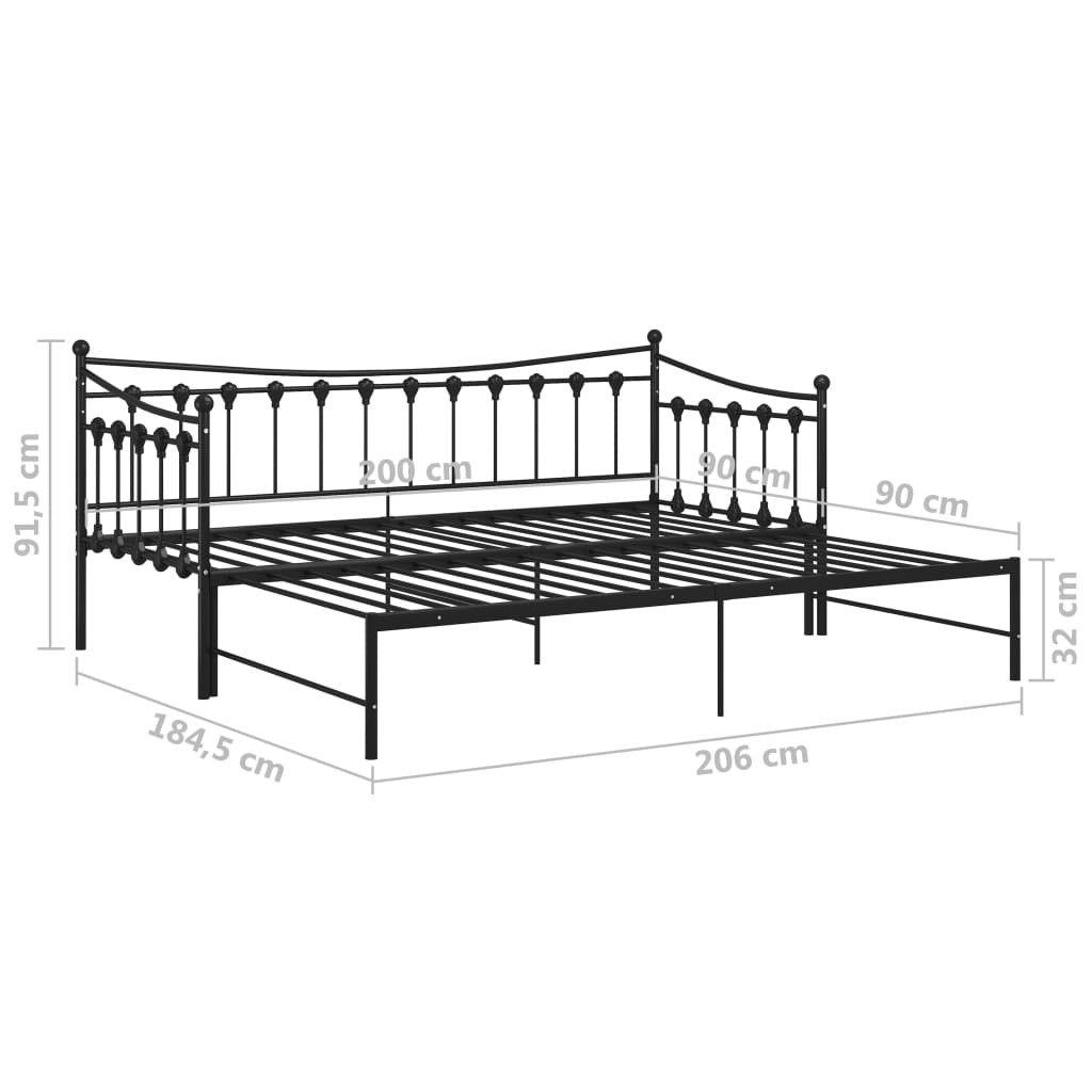 Pull-out Sofa Bed Frame without Mattress Black Metal 90x200 cm