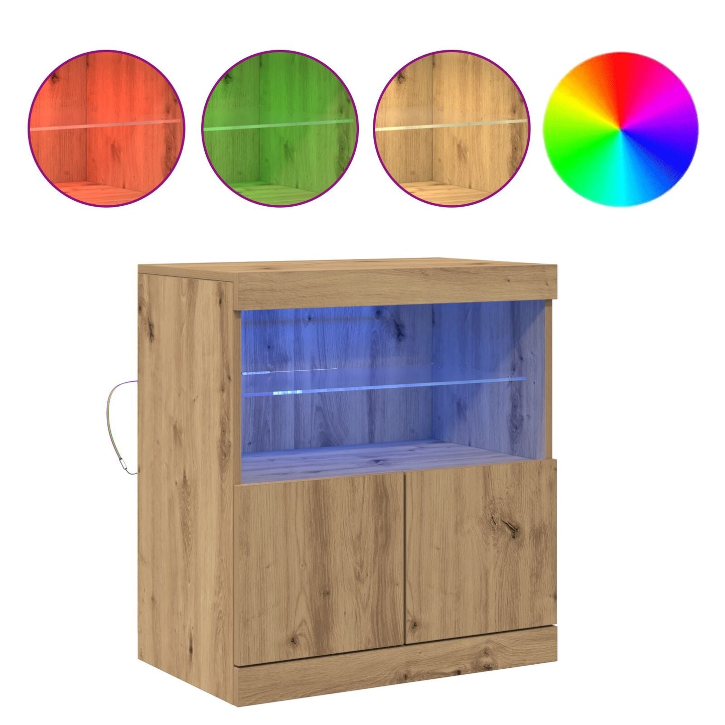 Modern Wooden Sideboard Storage Cabinet With LED Lights, 2 Doors & Shelves