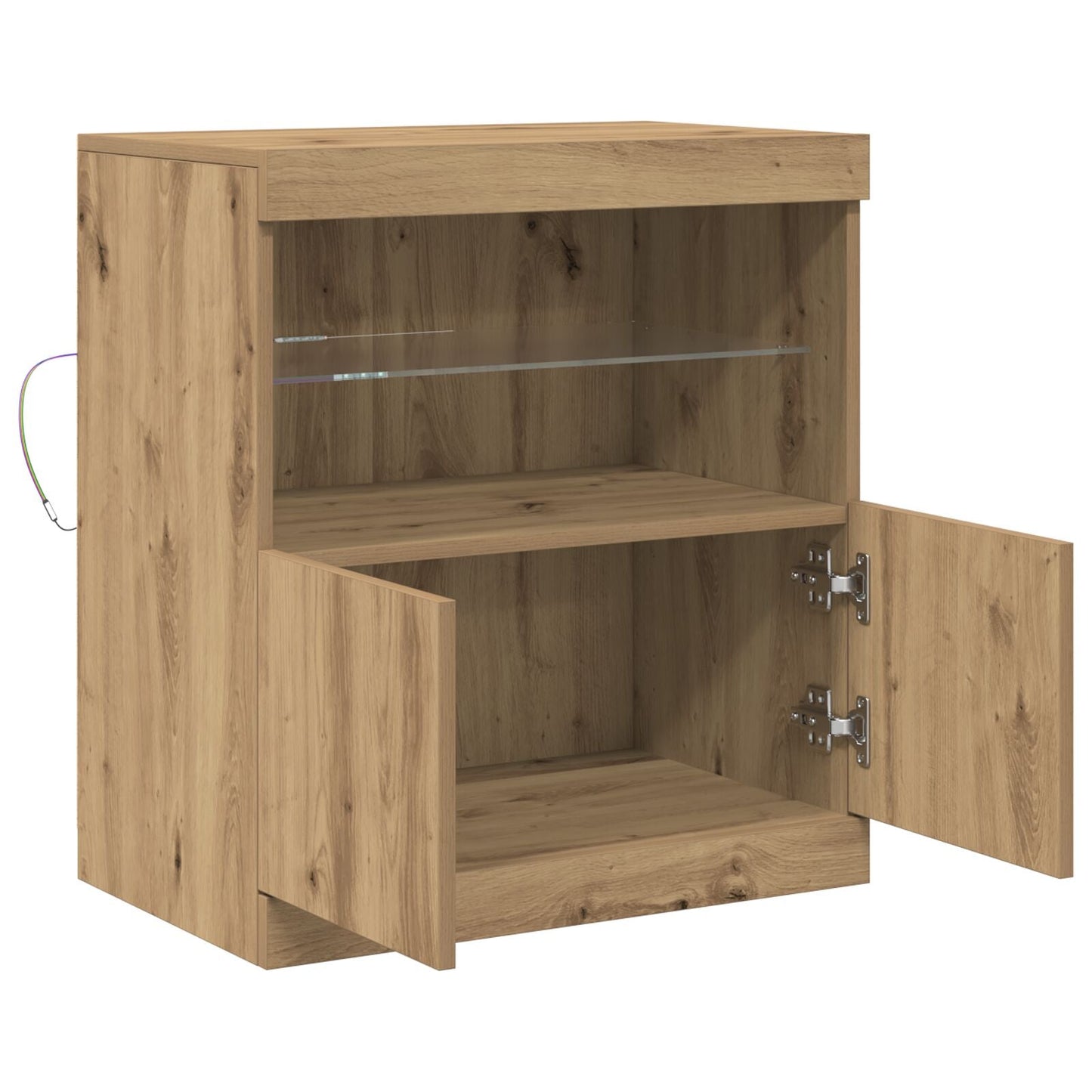 Modern Wooden Sideboard Storage Cabinet With LED Lights, 2 Doors & Shelves