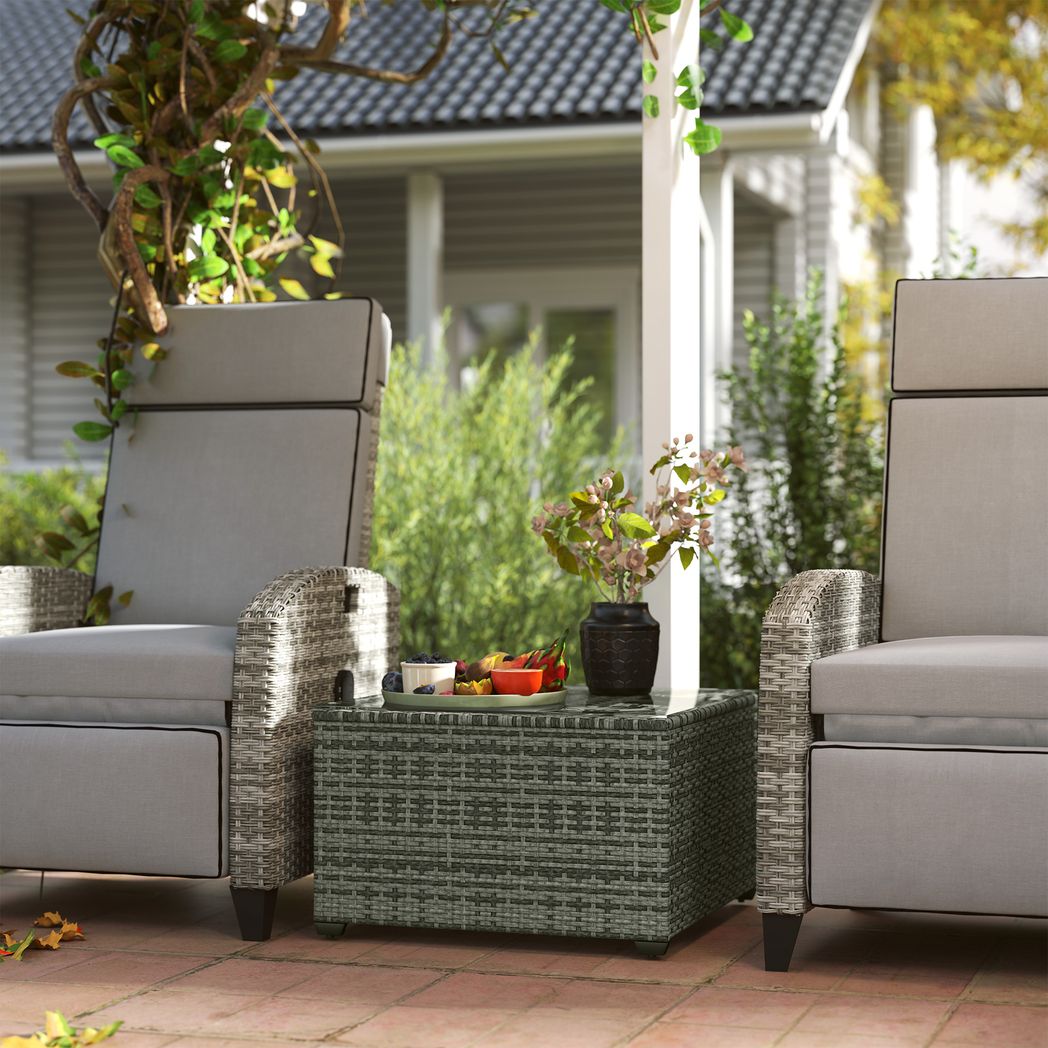 Outsunny Outdoor Coffee Table with Glass Top, Rattan Side Table