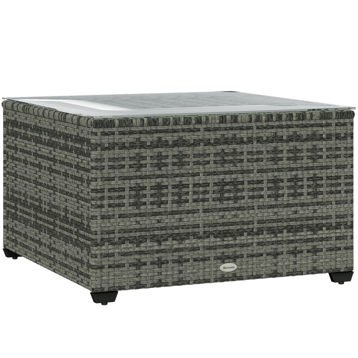 Outsunny Outdoor Coffee Table with Glass Top, Rattan Side Table