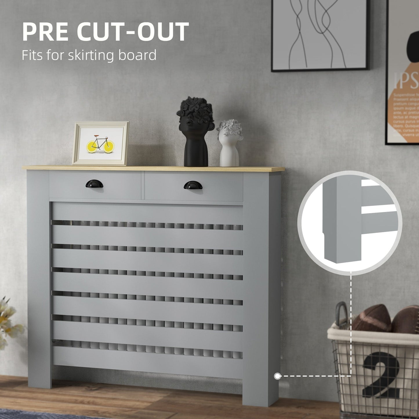 HOMCOM Radiator Cover with Drawer, Horizontal Slat, 78cm