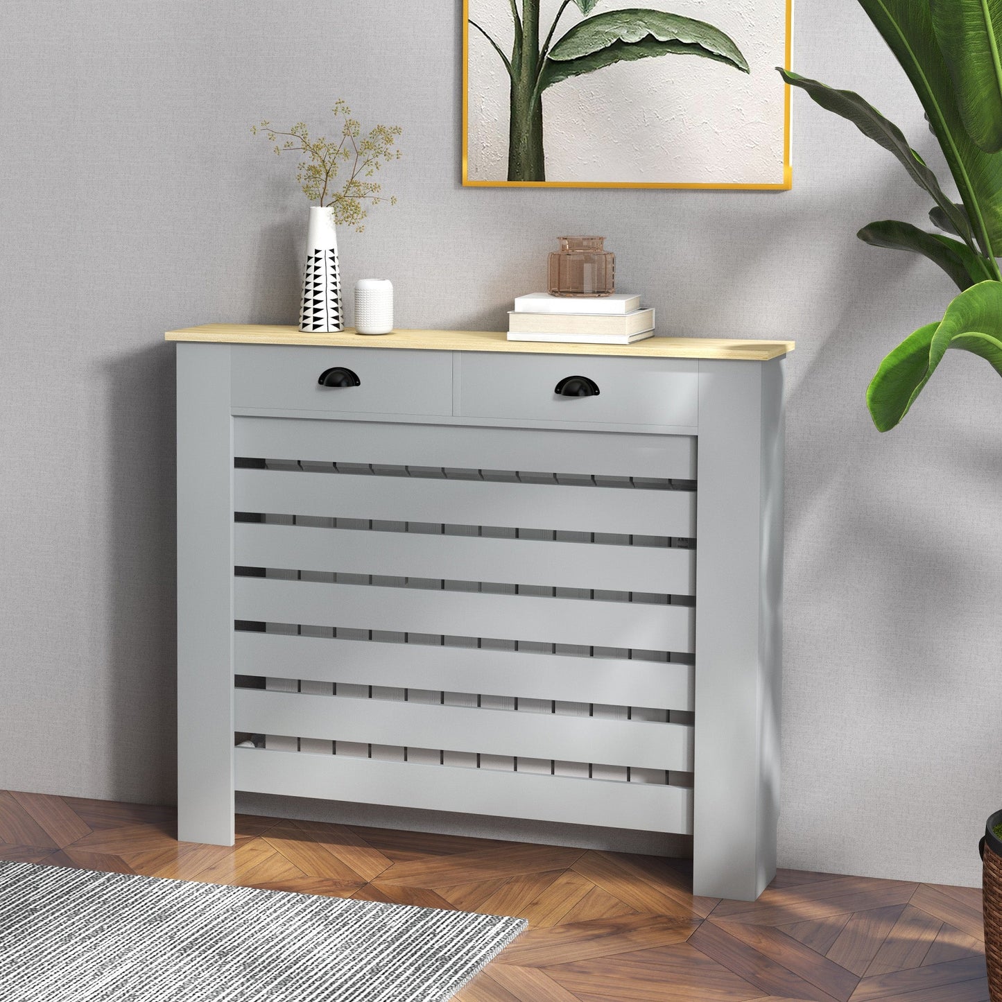 HOMCOM Radiator Cover with Drawer, Horizontal Slat, 78cm