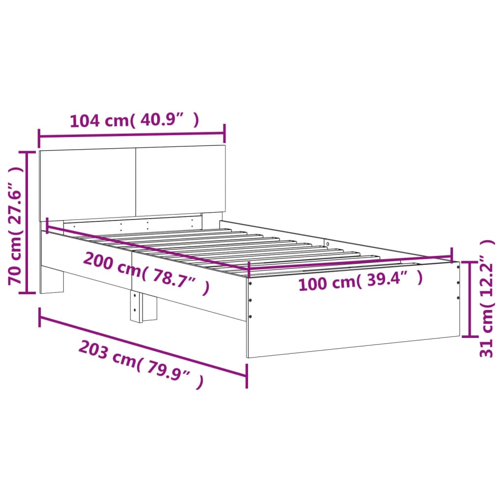 Bed Frame without Mattress with LED Lights Grey Sonoma 100x200 cm