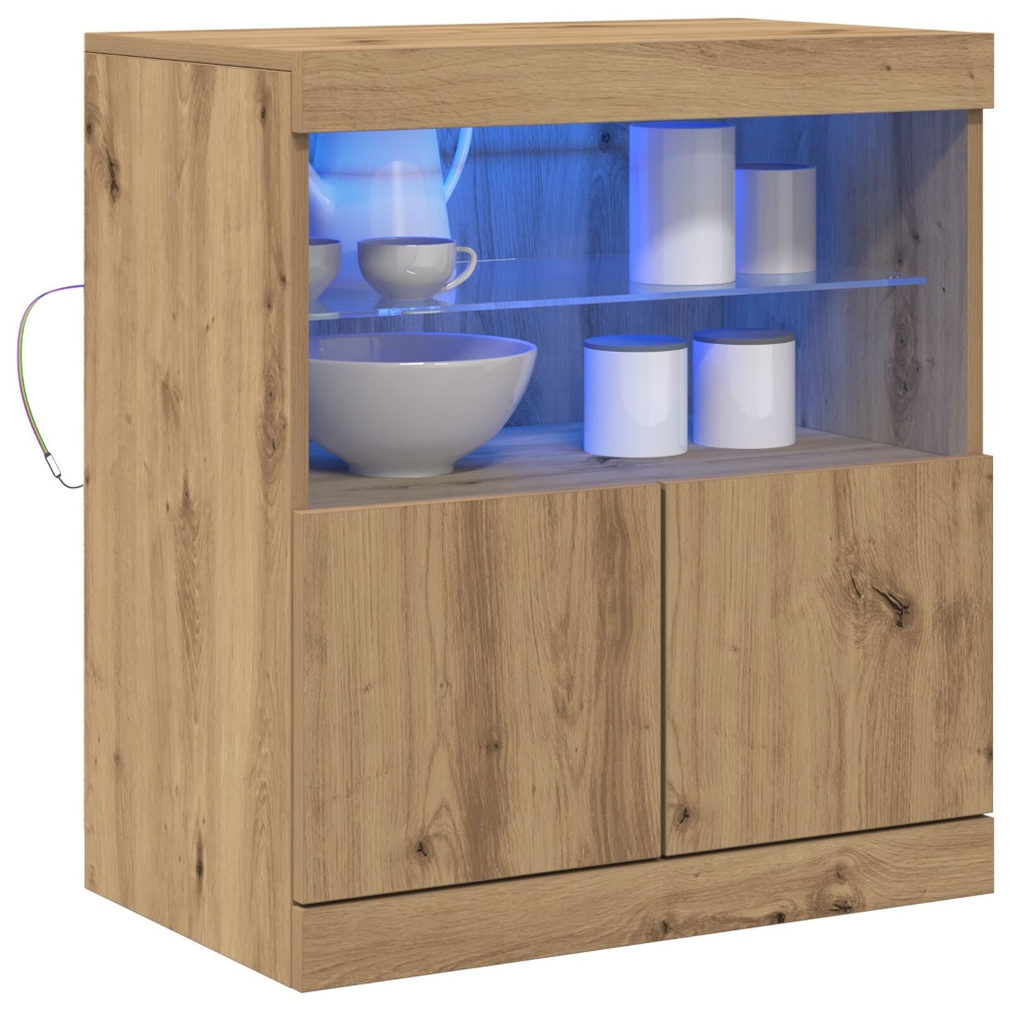 Modern Wooden Sideboard Storage Cabinet With LED Lights, 2 Doors & Shelves