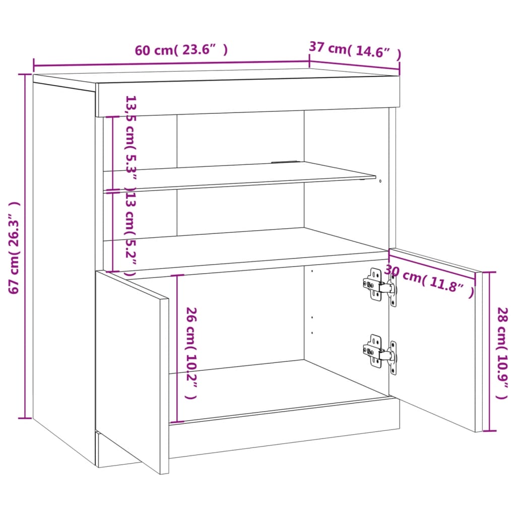 Sideboard with LED Lights Smoked Oak 60x37x67 cm