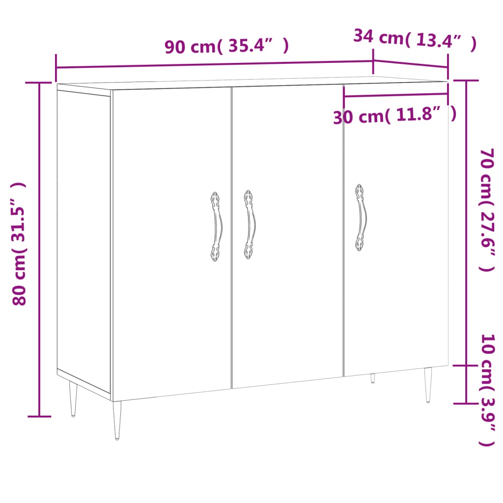 Sideboard Smoked Oak 90x34x80 cm Engineered Wood