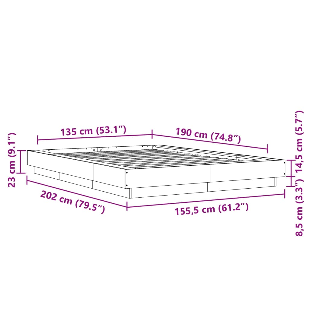 Modern Wooden Double Size 135cm Bed Frame Base With LED Lights Wood Beds