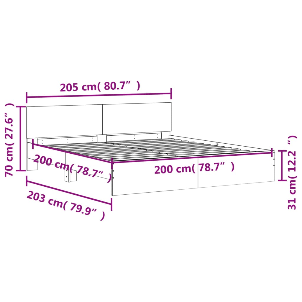 Bed Frame with LED without Mattress White 200x200 cm