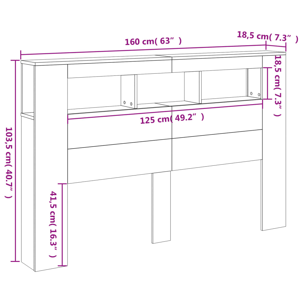 LED Headboard Smoked Oak 160x18.5x103.5 cm Engineered Wood