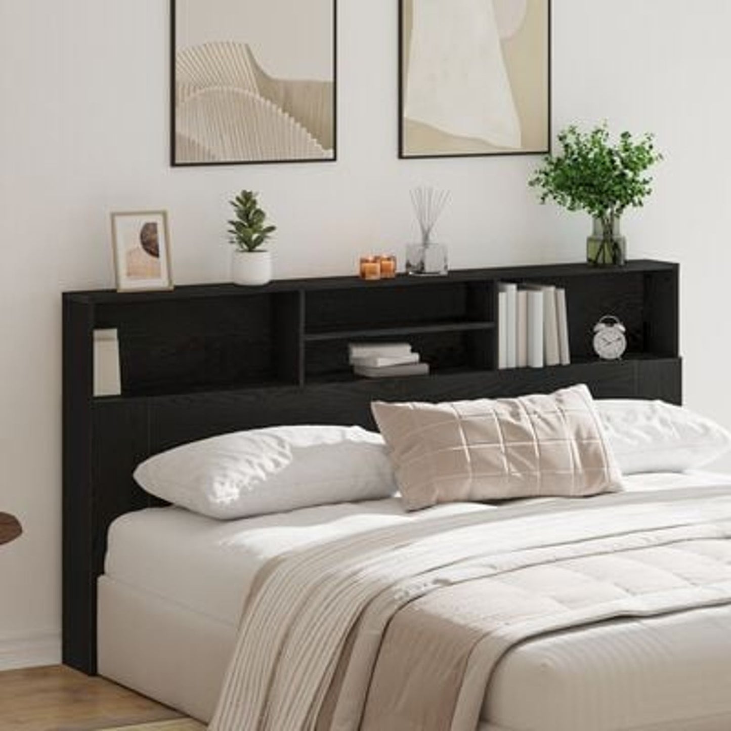 Modern Wooden Emperor Size 2m Headboard With Open Storage Compartments Wood