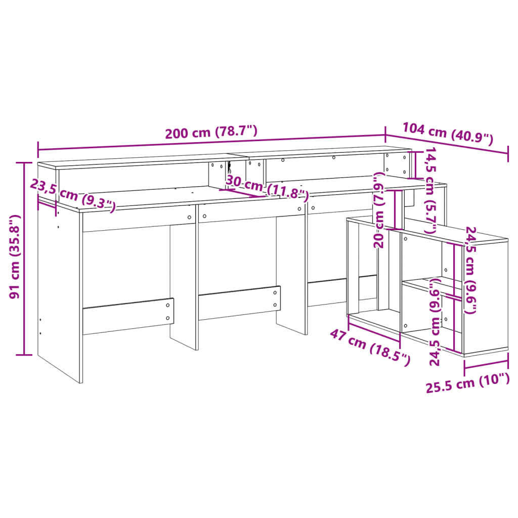 Modern Wooden Large Home Office Gaming Computer Desk With LED Lights Storage