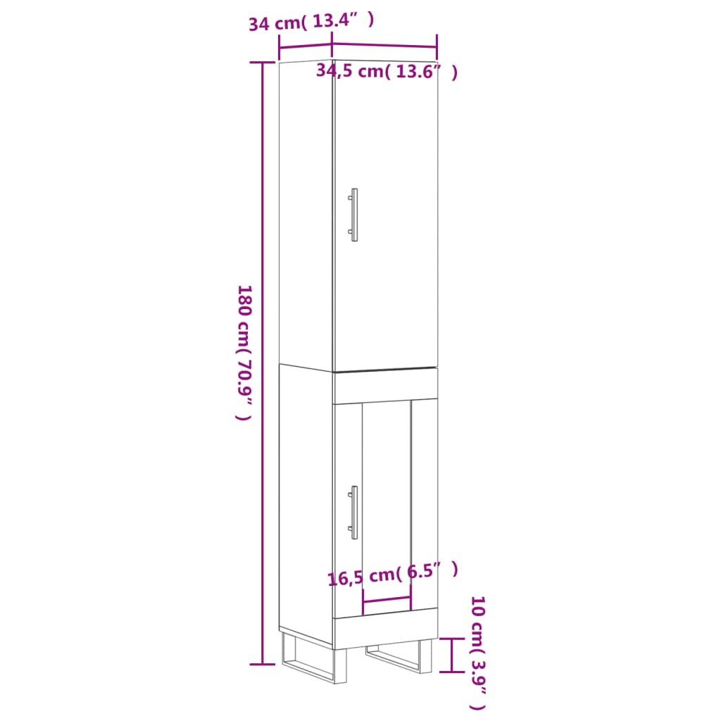 Highboard White 34.5x34x180 cm Engineered Wood