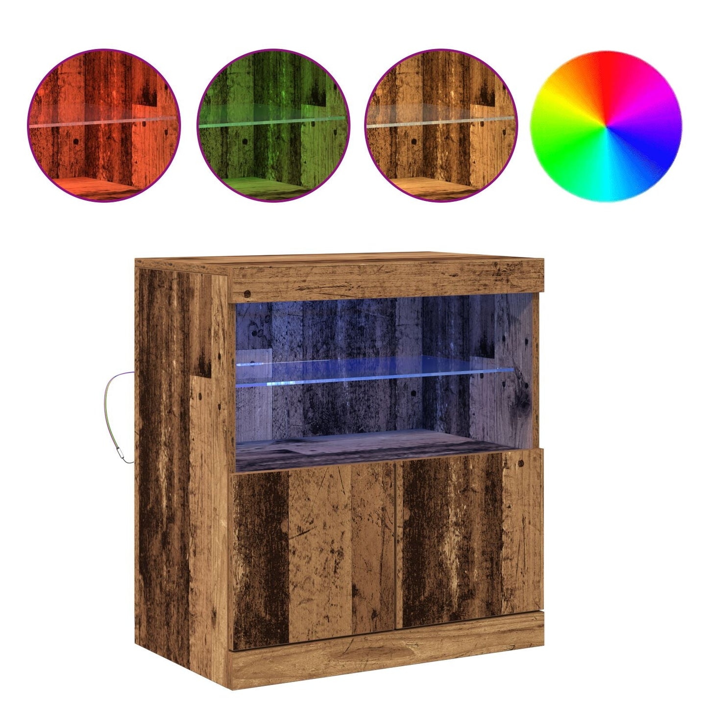 Modern Wooden Sideboard Storage Cabinet With LED Lights, 2 Doors & Shelves