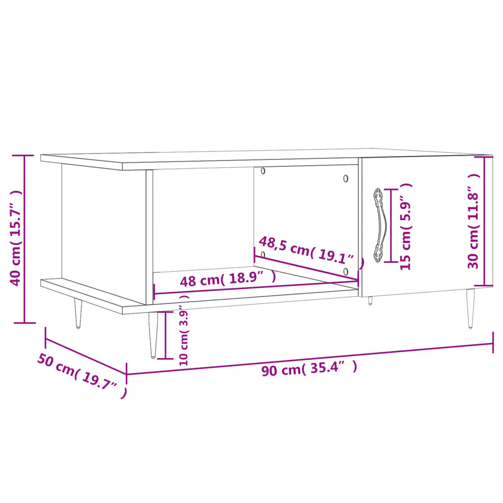 Coffee Table Black 90x50x40 cm Engineered Wood