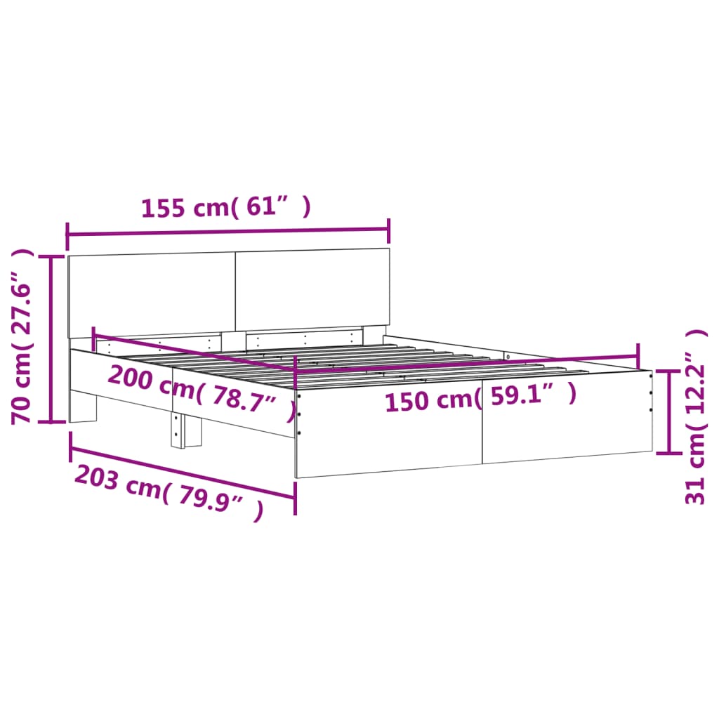 Modern Wooden King Size 150cm Bed Frame Base With Headboard & LED Lights