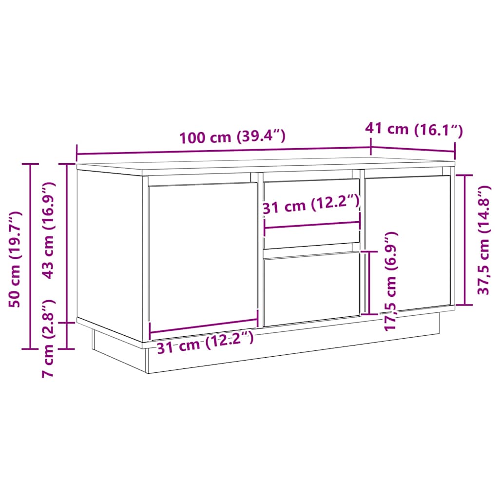 TV Cabinet with LED Lights Smoked Oak 100x41x50 cm