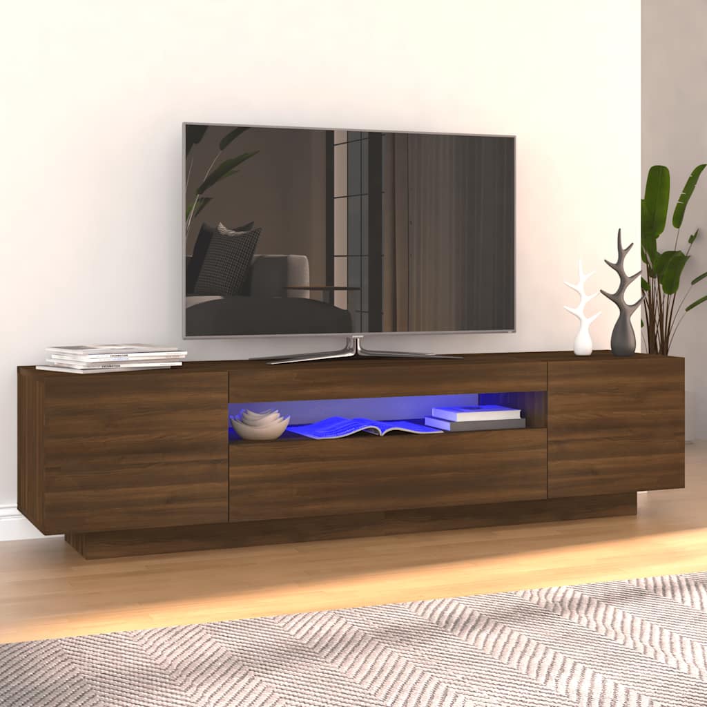 Modern Wooden 63 Inch TV Tele Stand Unit Cabinet With LED Lights & Storage
