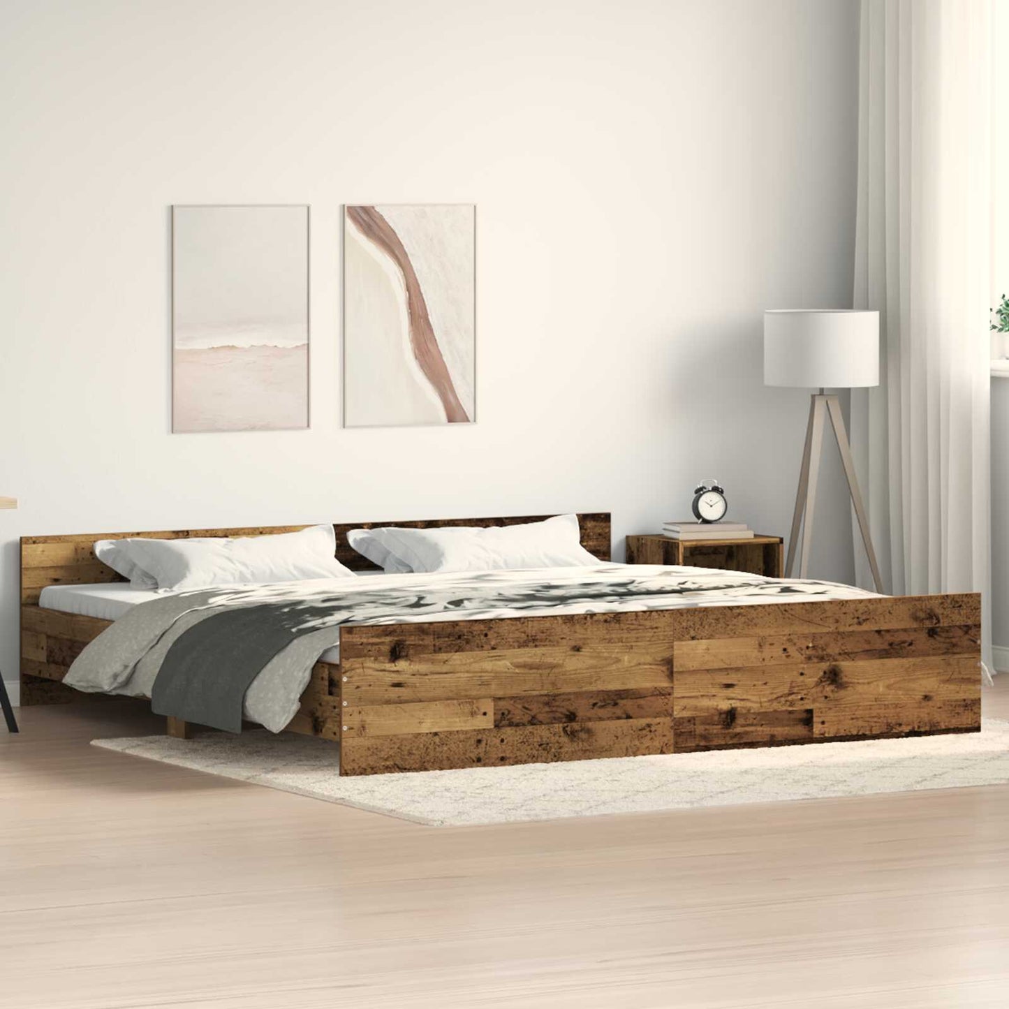 Modern Wooden Emperor Size 2m Bed Frame Base With Headboard & Footboard