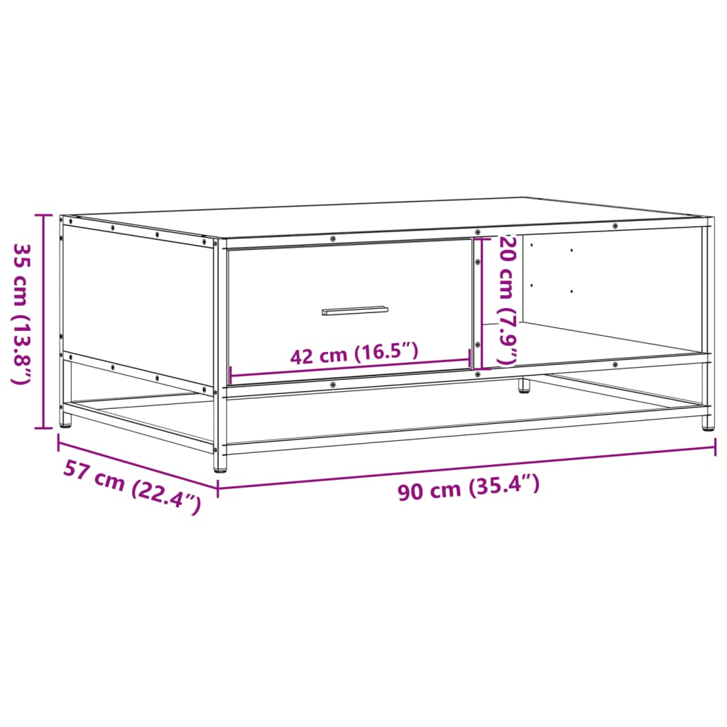 Coffee Table Smoked Oak 90x57x35 cm Engineered Wood and Metal