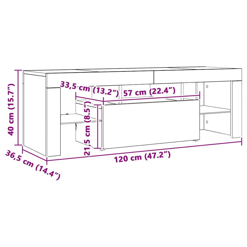 TV Cabinet with LED Lights White 120x35x40 cm