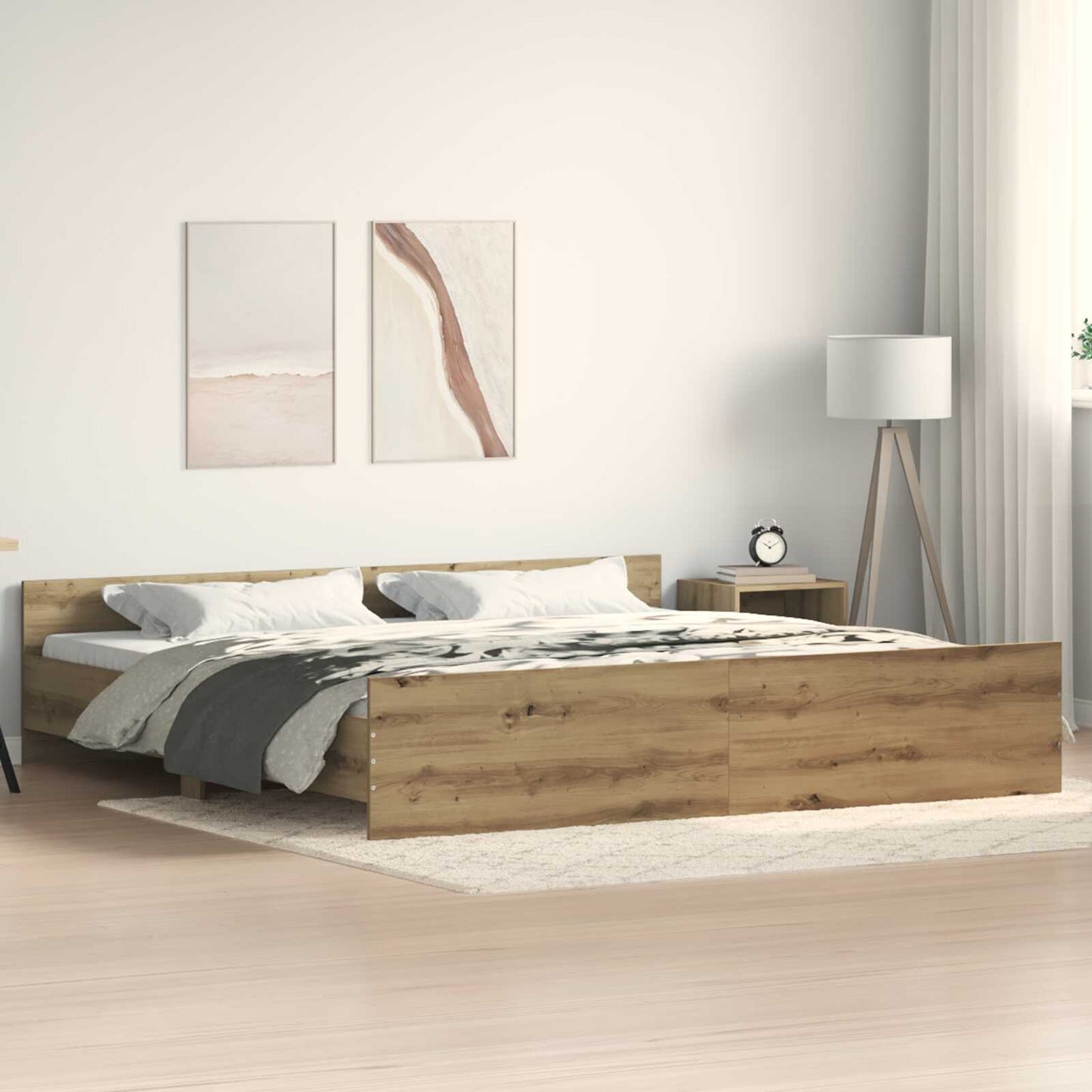 Modern Wooden Emperor Size 2m Bed Frame Base With Headboard & Footboard