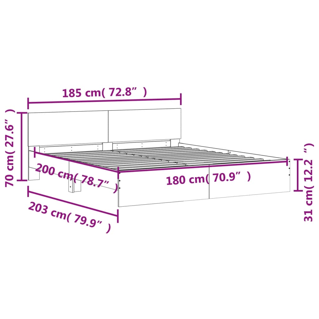 Modern Wooden Super King Size 180cm Bed Frame Base With Headboard & LED Lights