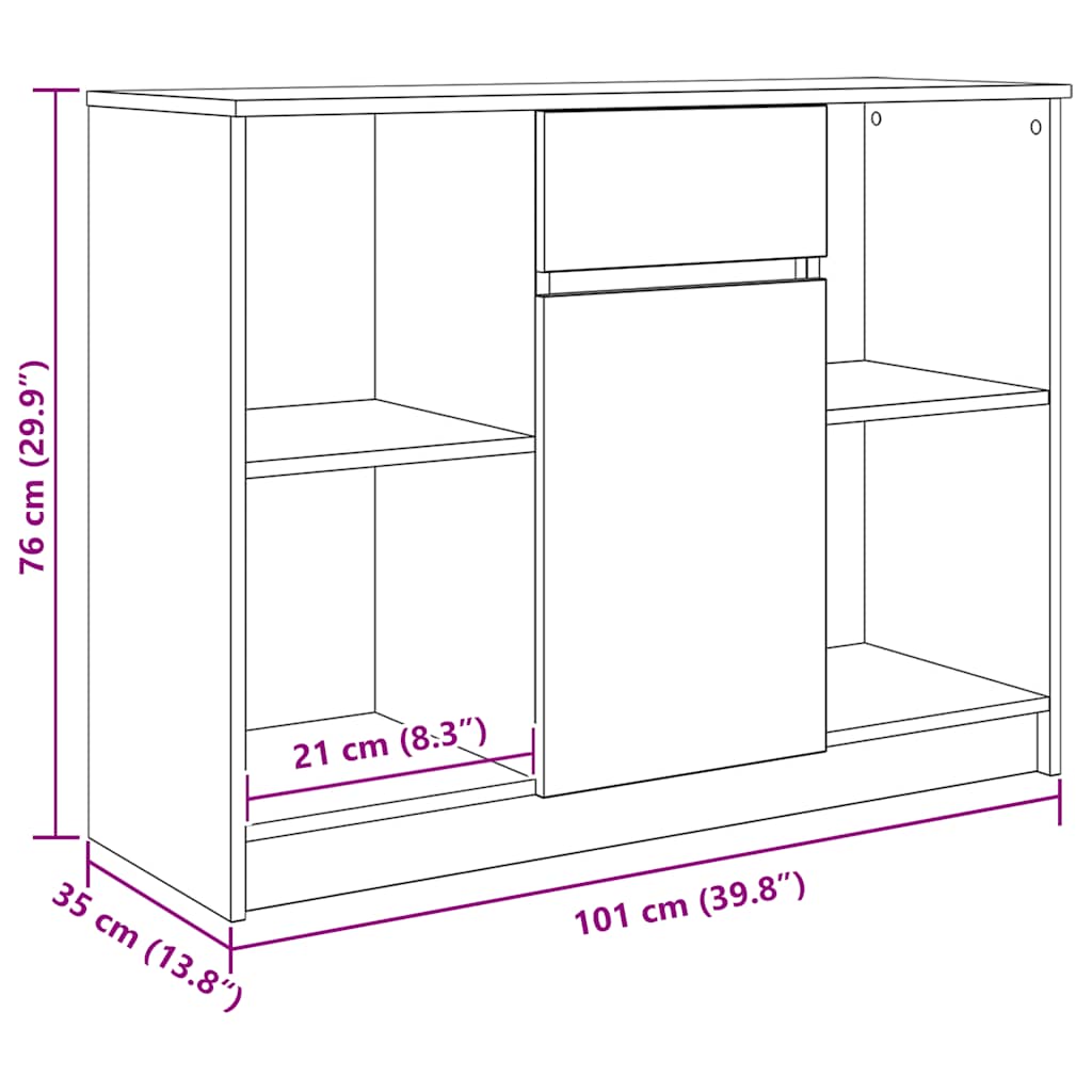 Sideboard with Drawer Smoked Oak 101x35x76 cm Engineered Wood