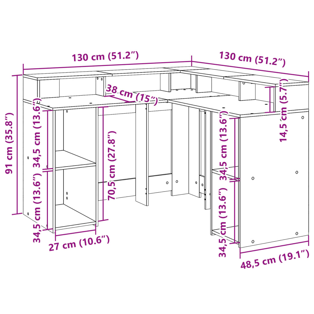 Modern Wooden Home Office Gaming Corner Computer Desk With LED Lights Storage