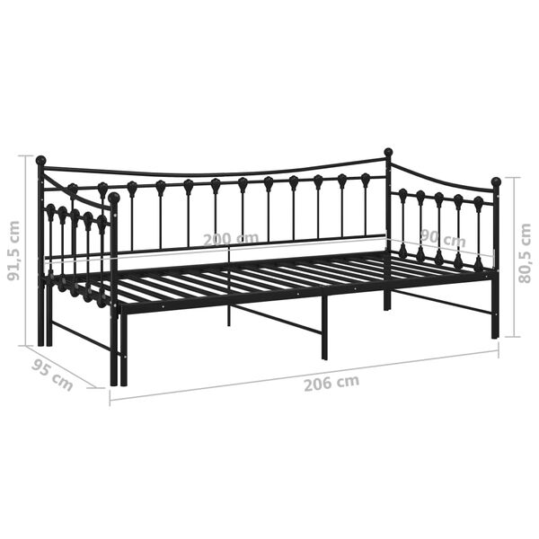 Pull-out Sofa Bed Frame without Mattress Black Metal 90x200 cm